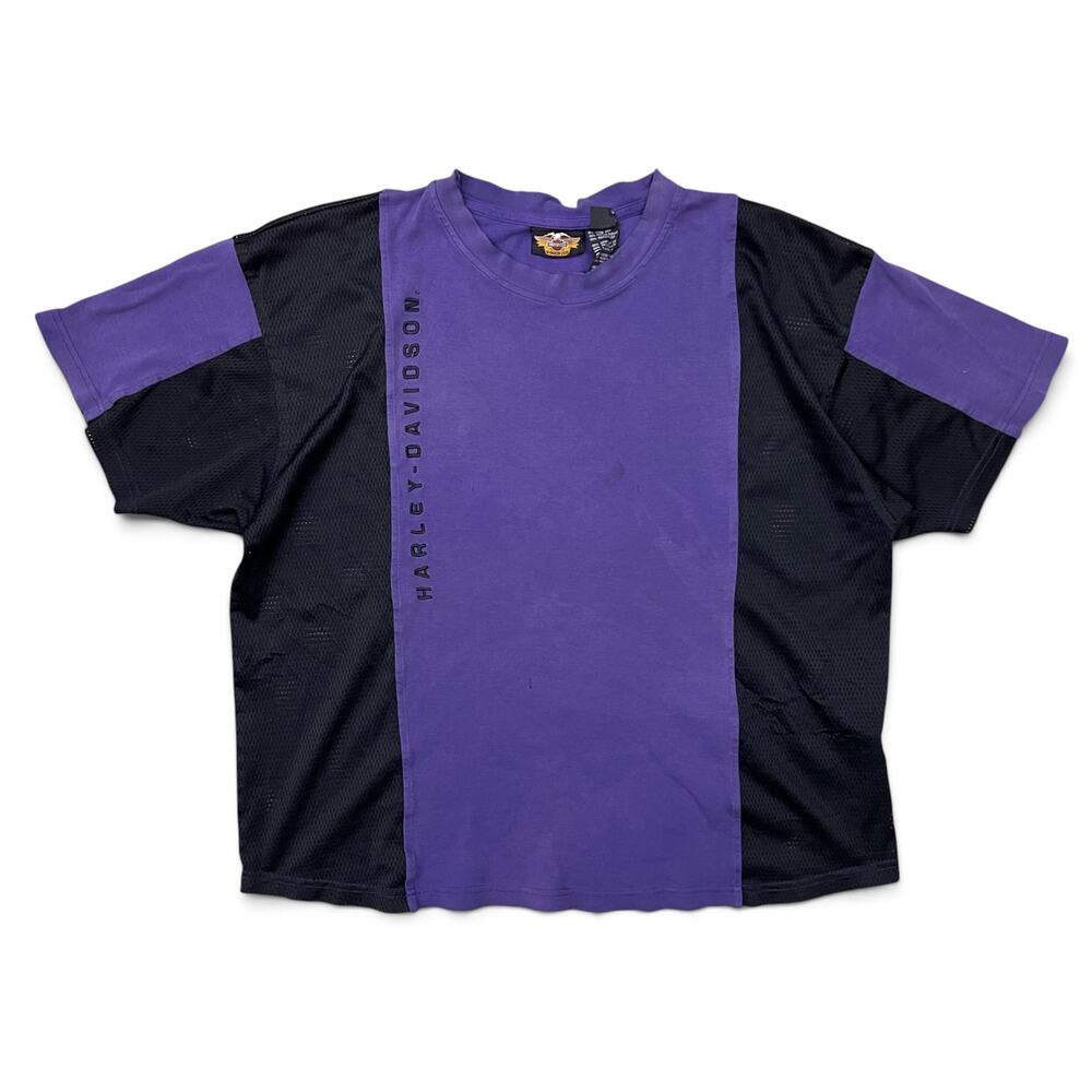 Vintage Y2K Harley Davidson Purple Black Mesh Colorblock T Shirt XL Motorcycle